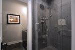 The lower level bathroom with walk-in shower